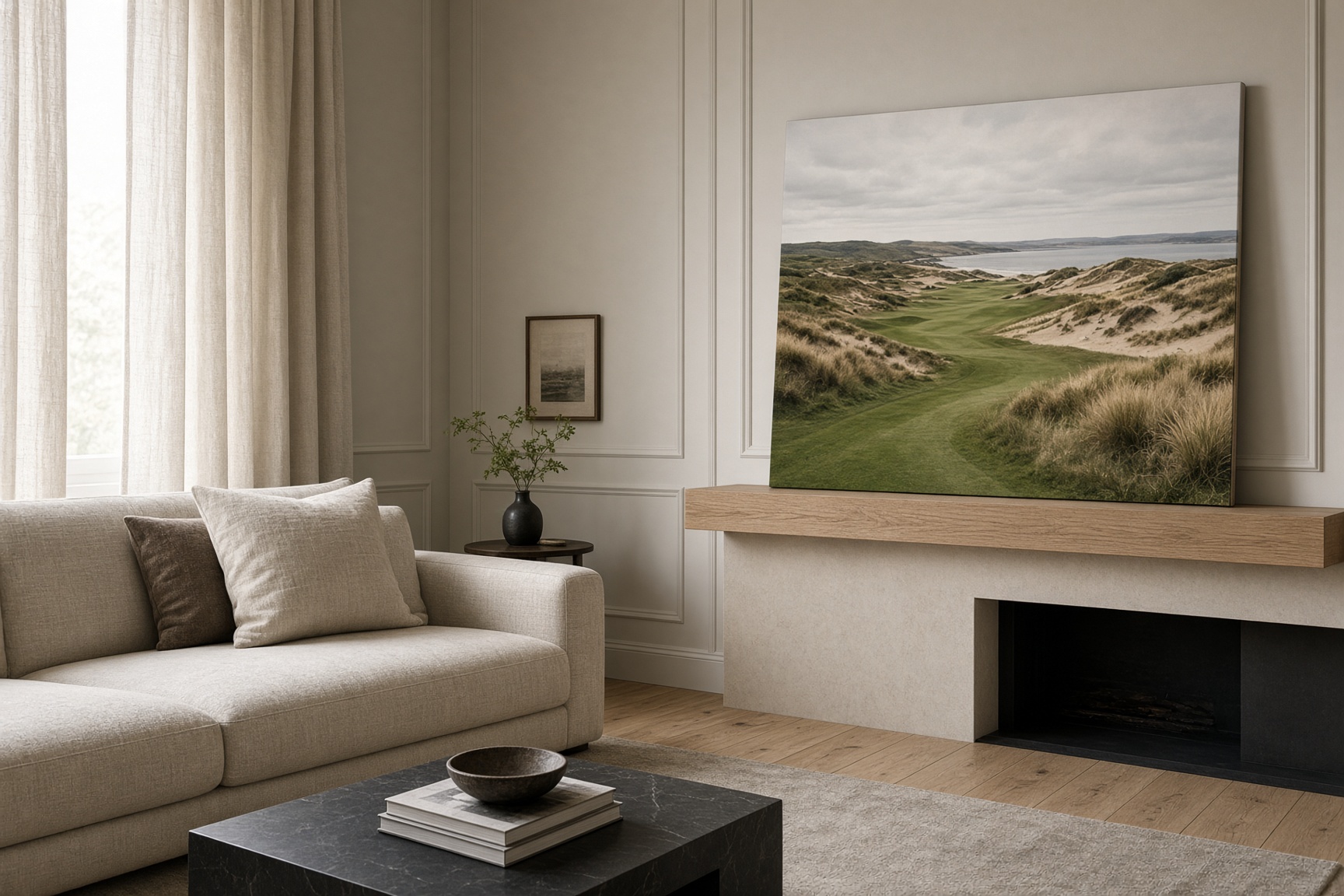 Large golf print in a living room
