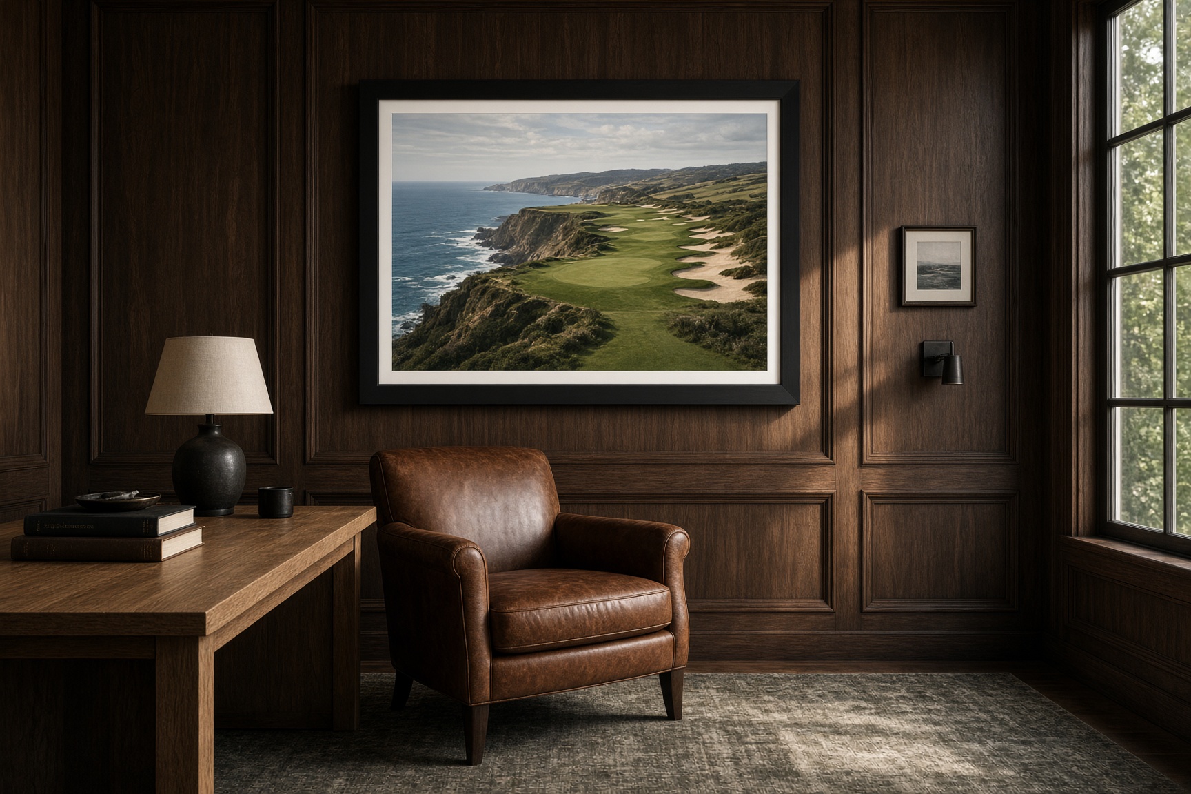 Framed Minty print in a walnut study